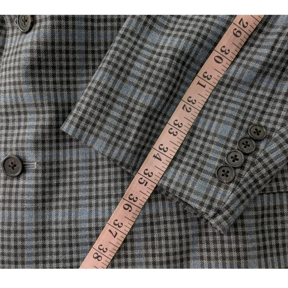 Ralph Lauren Executive‎ Silk Wool Glen Plaid Sport Coat Blazer Grey Blue 54R